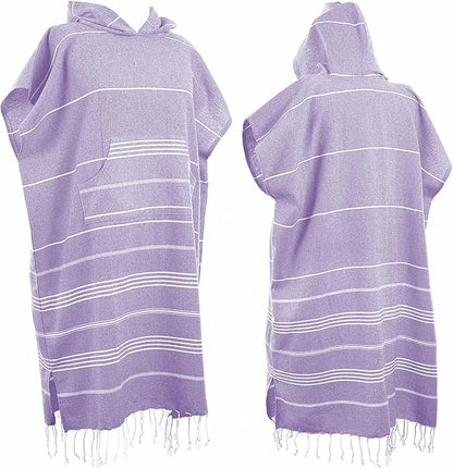 1pcs Large Turkish Cotton Poncho Towel Surf Poncho Changing Towel Robe with Hood and Front Pocket Absorbent Wearable Towel Hooded Beach Towel for Adult Man Women Beach Pool (Purple, Medium)