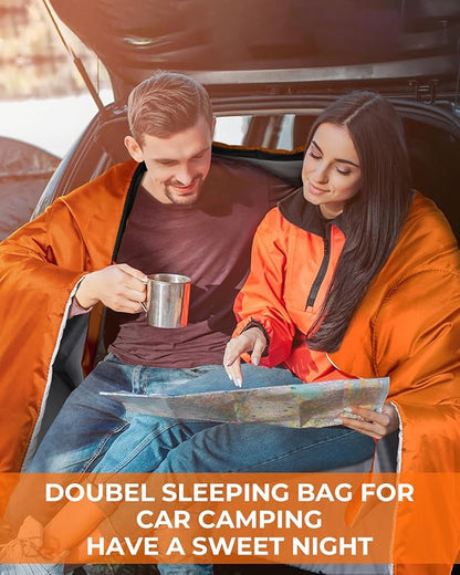 Ohuhu Double Sleeping Bag for Adults with 2 Pillows, Queen Size Two Person Sleeping Bag for Camping Hiking Backpacking 2 Person Sleeping Bags for Cold Weather & Warm