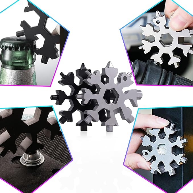 4 Pack Snowflake Multitool,18-In-1 Stainless Steel Snowflake Wrench Screwdriver Multi-Tool,for Men Christmas Great Gifts
