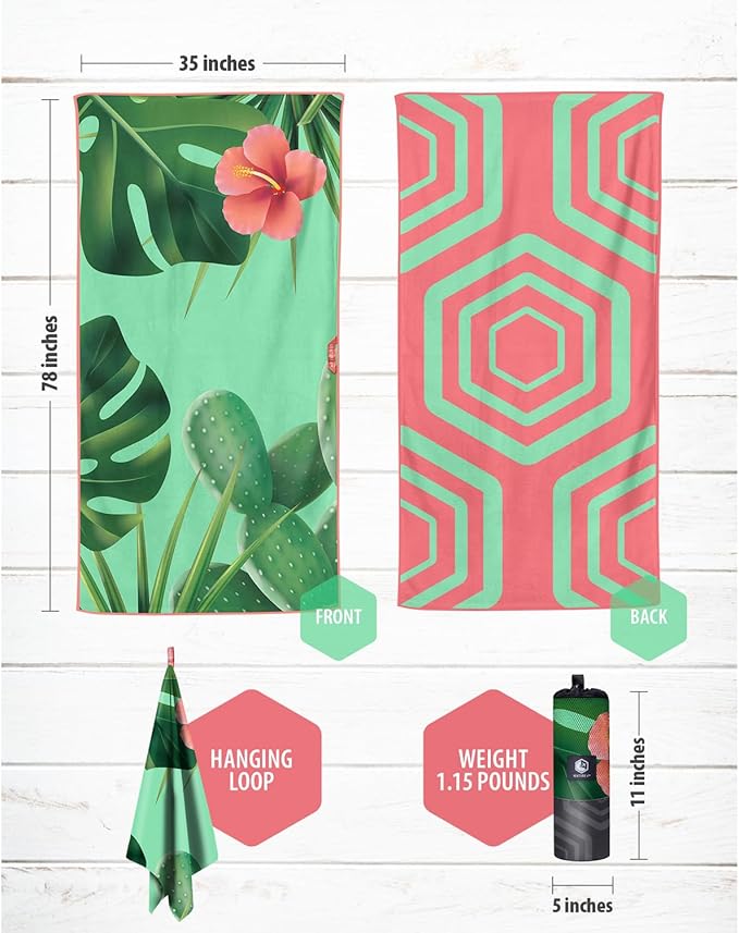 VENTURE 4TH Microfiber Beach Towel: Quick-Dry, Compact, Sand-Free, Absorbent, Sandproof and Lightweight - Perfect for Camping, Beach, and Roadtrips (Tropical Scent Design | 35x78 inches)