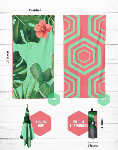 VENTURE 4TH Microfiber Beach Towel: Quick-Dry, Compact, Sand-Free, Absorbent, Sandproof and Lightweight - Perfect for Camping, Beach, and Roadtrips (Tropical Scent Design | 35x78 inches)