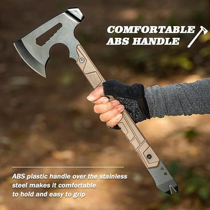 17.5in Full Tang Camping Axe Tomahawk with Nylon Sheath, Tactical and Survival Hatchet with Hammer for Axe Throwing, Outdoor Camping Hiking and Chopping Wood