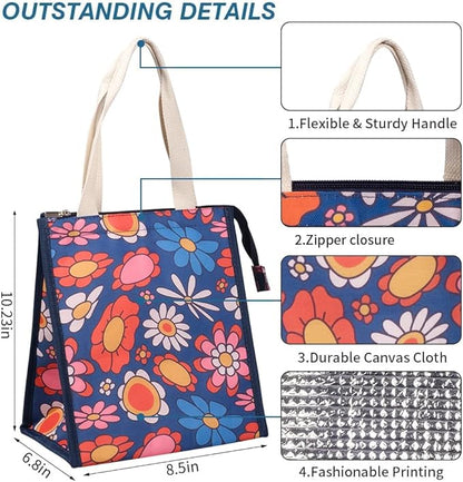 iknoe Lunch Bag Insulated Lunch Bags for Women & Men, 9L Reusable Lunch Tote Portable Adult Thermal Large Lunch Cooler for Work Picnic Beach (Blue Flowers)