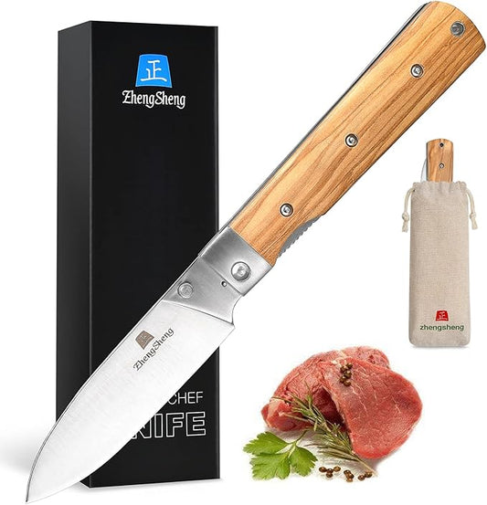 4.5" Folding Utility Knife 440A Stainless Steel Blade Natural Olive Handle Pocket Foldable Fruit knife peeling knife for Outdoor Camping Activities