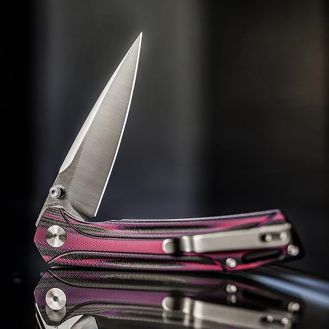 154CM Pocket Knife,3.26in Thumb Stud Satin 154CM Blade,Red and Black G10 Handle with Deep Carry Clip,Folding EDC Knives for Men Camping Fishing,Volans-03RB