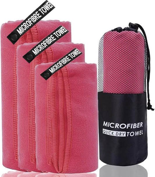 3Pack Quick Drying Soft Microfiber Towel, Sport Super Absorbent Bath Beach Towel Portable Gym Towel for Camping Swimming Running Yoga Golf Hiking Towel (Rose Red)