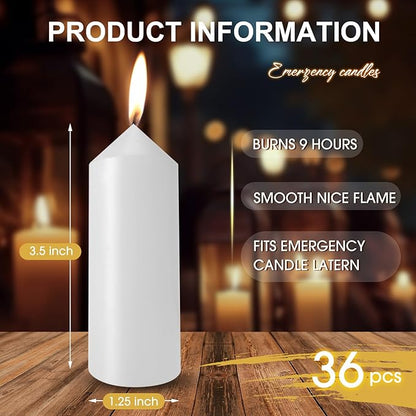 36 Pack 9 Hour Emergency Candles Compatible with Candle Lanterns Emergency Candles Long Burning Survival Candles for Outdoor Camping Emergency Survival Preparedness (Lantern Not Included)