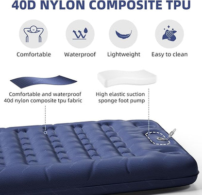 INVOKER 5.12" Camping Sleeping Pad, Ultralight Inflatable Camping mat with Built-in Foot Pump, for Camping, Backpacking, Hiking, Car Travel, Beach, Blue