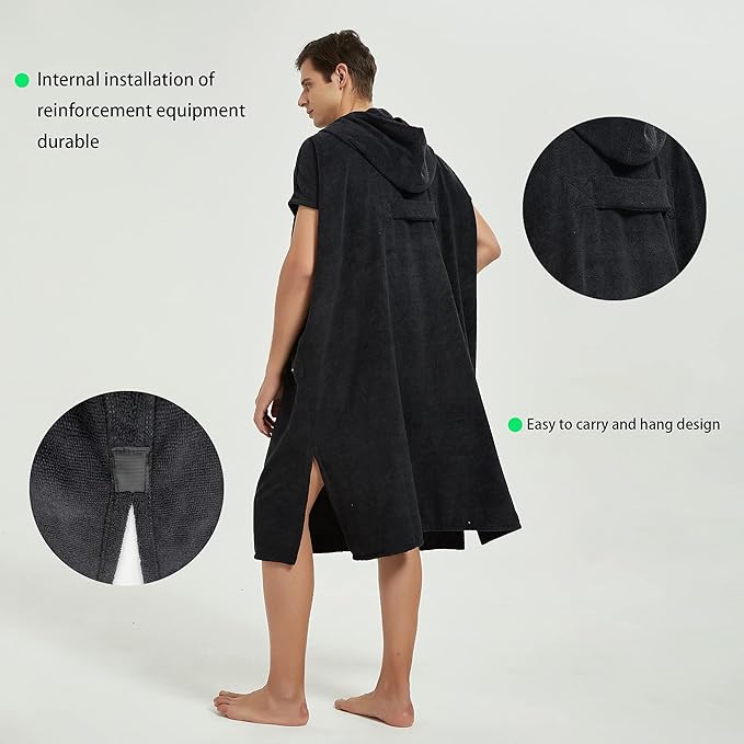III HHONS Towel Hoodie Poncho Adult Outdoor Beach Towel Hoodie Black Coverup Robe Large Hooded Towels for Adult