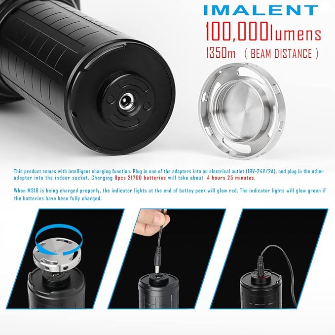 IMALENT MS18 Powerful Bright Flashlight 100,000 Lumens,Rechargeable Flashlights Use 18pcs Cree XHP70.2 LEDs, High Lumens Flashlight with OLED Display, LED Flashlight for Emergency