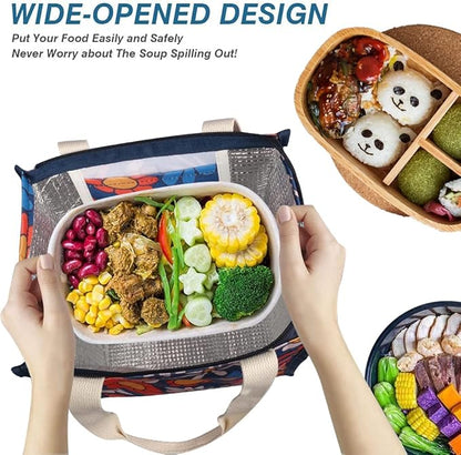 iknoe Lunch Bag Insulated Lunch Bags for Women & Men, 9L Reusable Lunch Tote Portable Adult Thermal Large Lunch Cooler for Work Picnic Beach (Blue Flowers)
