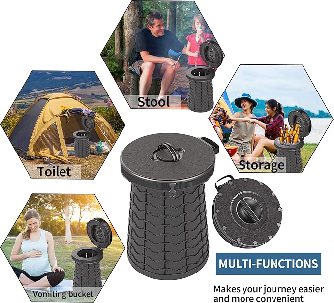 Portable Toilet for Adults, Extra Large 16.5in Height Portable Camping Toilet, Multi-Functional Mobile Toilet, Weight Capacity of 440 pounds, Convenient to Carry, Suitable for Camping, Car