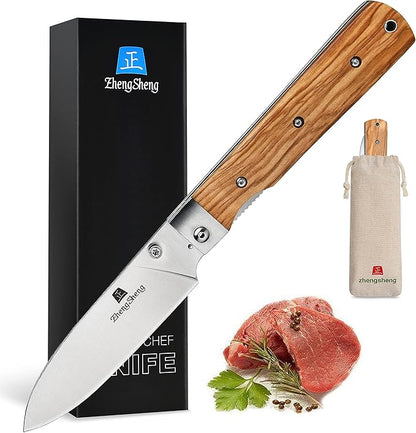 4.5" Folding Utility Knife 440A Stainless Steel Blade Natural Olive Handle Pocket Foldable Fruit knife peeling knife for Outdoor Camping Activities