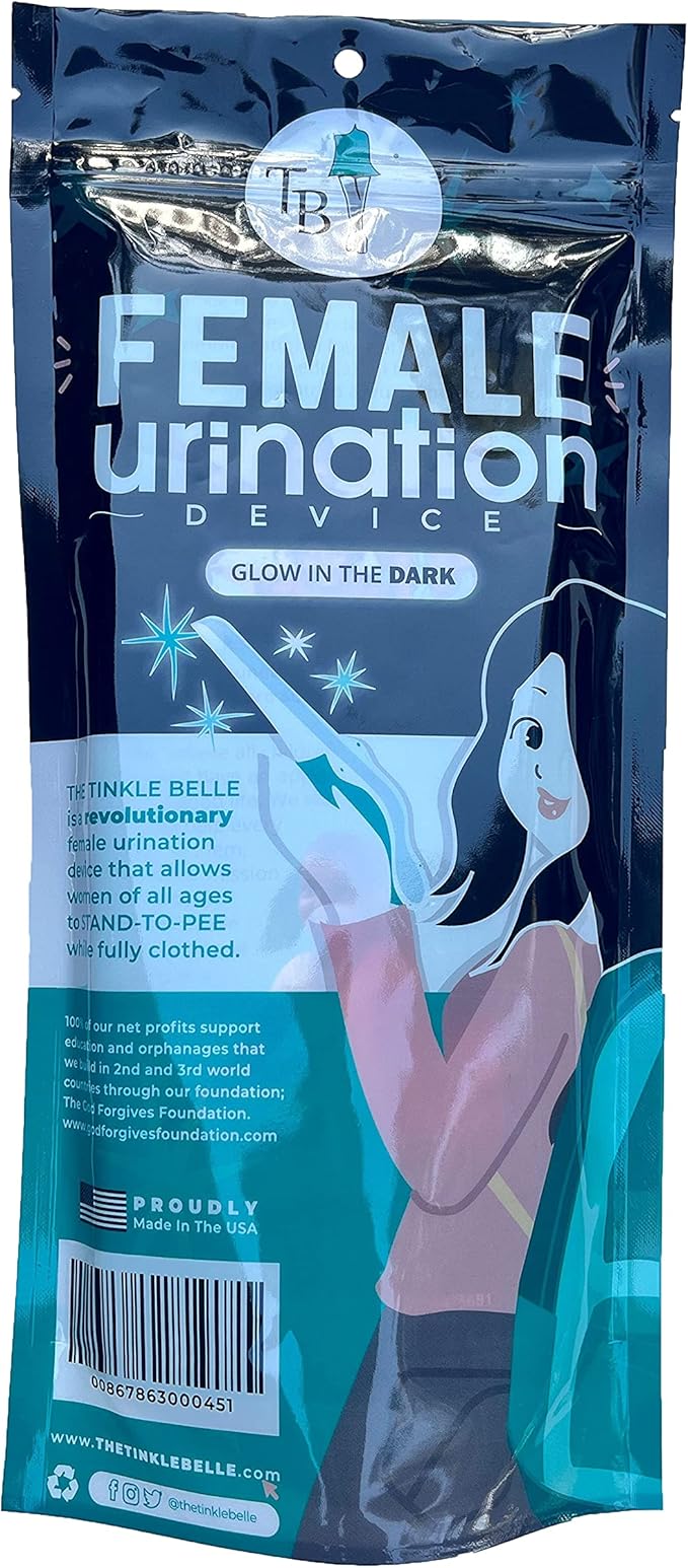 Glow in The Dark Tinkle Belle Female Urination Device | Portable Urinal with Case! Stand to Pee While Staying Fully Clothed! Easy, Reusable for Hiking/Camping/Travel/Concerts/Festivals/Dirty Toilets