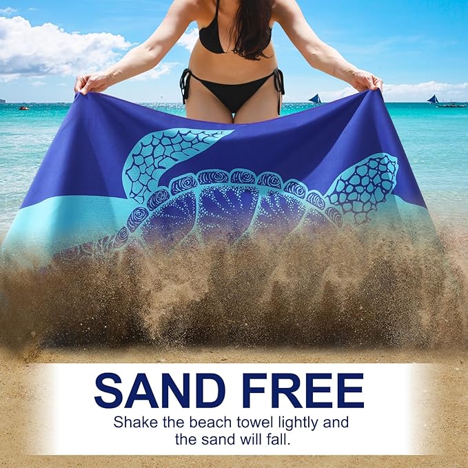 2 Packs Microfiber Oversized Lightweight Thin Beach Towel Compact Sandproof Quick Dry Clearance Towels Extra Large Sand Free Pool Essentials Accessories Women Men Adults Gifts Blue Turtle Flamingo