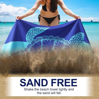 2 Packs Microfiber Oversized Lightweight Thin Beach Towel Compact Sandproof Quick Dry Clearance Towels Extra Large Sand Free Pool Travel Essentials Accessories Women Men Adults Gifts Blue Shark Turtle