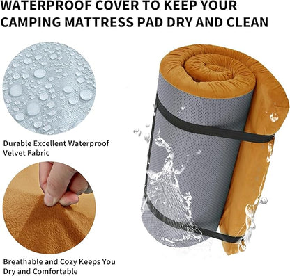 HOMBYS 3 INCH Thick Waterproof Memory Foam Camping Mattress for Outdoor Sleeping, Portable Roll Up Mattress Pad Mat for Travel Truck Bed Tent