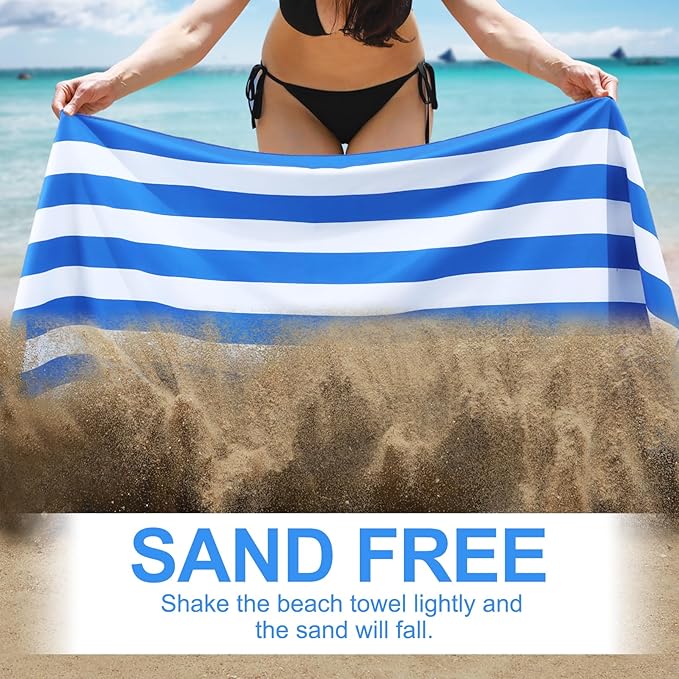 2 Packs Microfiber Oversized Lightweight Thin Beach Towel Sandproof Compact Quick Dry Clearance Towels Extra Large Sand Free Travel Beach Essentials Accessories Women Adult Gift Blue Stripe Vortex