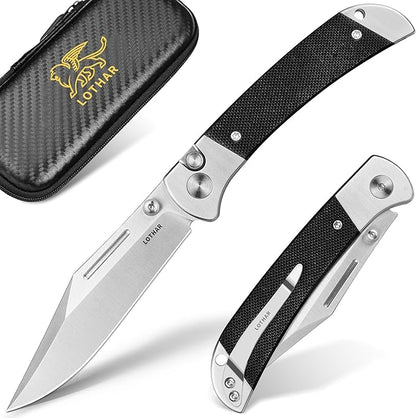 LOTHAR Falcon Pocket Knife, 2.98" 14C28N Steel Blade EDC Knife, G10 Handle, Pocket Folding Knife with Clip, Button Lock Knife, Gifts Pocket Knife for Men Women
