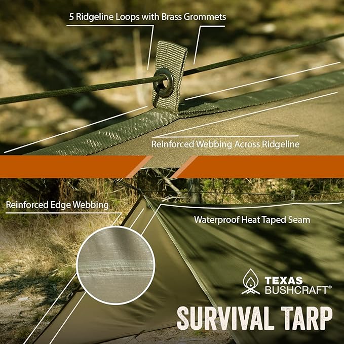 Emergency Camping Tarp, Waterproof 10x10 Emergency Shelter for Backpacking and Hiking, 70D Ripstop Nylon Survival Tarp with Reflective Aluminized Polymer and Loop Ties with Grommets