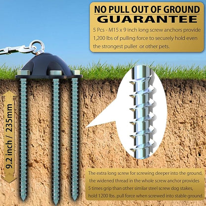 360° Swivel Dog Tie Out Stake and Cable for Small to Large Dogs Up to 150lbs - 30 ft Dog Yard Leash and Stake with 5 Strong Tether Holds 1000lbs of Pull Force for Yard Camping Outdoor - 30 ft Cable…