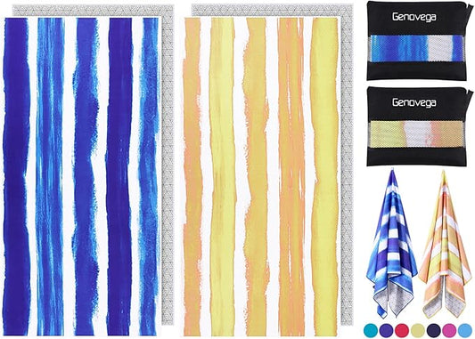2 Pack Microfiber Oversized Beach Towel Lightweight Thin Sandproof Compact Quick Dry Clearance Towels Extra Large Sand Free Pool Travel Beach Essentials Accessories Women Men Adult Gift Yellow Stripe