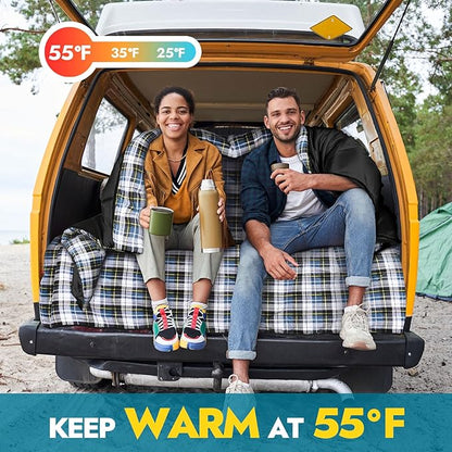 CANWAY Double Sleeping Bag Flannel for Adults Cold Weather Queen Size Two Person Sleeping Bags for Camping with 2 Pillows