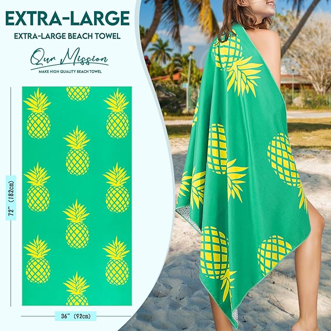 2 Packs Microfiber Oversized Lightweight Thin Beach Towel Compact Sandproof Quick Dry Clearance Towels Extra Large Sand Free Essentials Accessories Women Men Adults Gifts Little Pineapple Flamingos