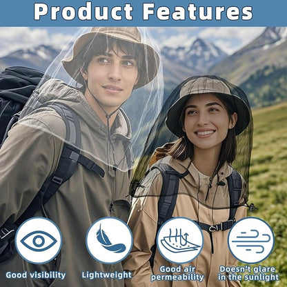 2 Pack Ultra Large Mosquito Net 42x25 Inches Mosquito Head Net Oversized Insect Netting Bug Fits Most Hats for Gardening Hiking Fishing Traveling(White+Black)