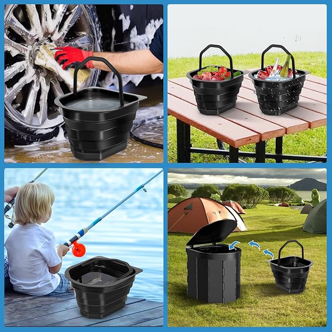 Portable Camping Toilet, Folding Toilet for Adults with Lid and Retractable Toilet Paper Holder, Waterproof Porta Potty with Carry Bag and Disposible Liners for Camping, Hiking, RV Travel, Road Trips