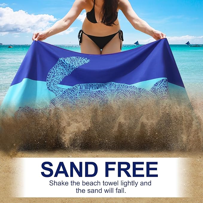 2 Packs Microfiber Oversized Lightweight Thin Beach Towel Compact Sandproof Quick Dry Clearance Towels Extra Large Sand Free Pool Travel Essentials Accessories Women Men Adults Gifts Shark Turtle