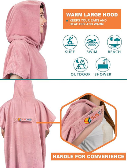 SUN CUBE Surf Poncho Changing Robe with Hood | Quick Dry Microfiber Wetsuit Changing Towel with Pocket for Surfing Men Women