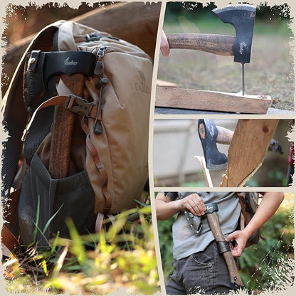 15" Camping Hatchet Axe - Camping Axe with 1045 High Carbon Steel - Hatchet Axe with Sheath - Bushcraft Axe with Handle - Splitting Hatchet for Chopping Wood - Hatchet Axe for Camping