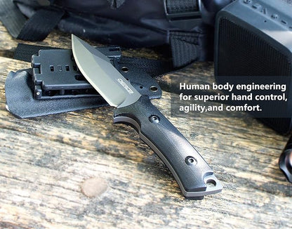 OERLA TAC Knives OLF-1009 Fixed Blade Outdoor Camping Hunting Field Knife 420HC Stainless Steel with Black G10 Handle Waist Clip EDC Kydex Sheath