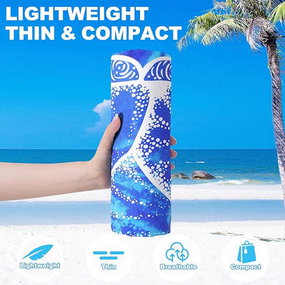 2 Packs Microfiber Oversized Lightweight Thin Beach Towel Sandproof Compact Quick Dry Clearance Towels Extra Large Sand Free Travel Beach Essentials Accessories Women Adult Gift Blue Stripe Vortex