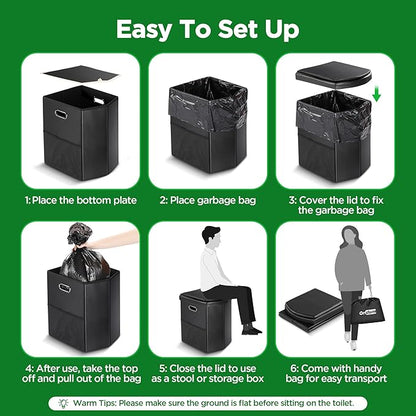 Portable Toilet for Adults, Foldable Camping Toilet with Soft & Comfortable Leather Seat,Hold Up to 400lbs, Height 16.5in for Camping, Car/Road-Tripping