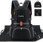 33L Waterproof Hiking Backpack with Portable-Rest Station for Camping/Travel/Outdoors, Versatile & Lightweight Foldable Daypack for Men/Women (Black, Waterproof)