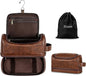 Elviros Toiletry Bag for Mens PU Leather Travel Organizer Kit with Hanging hook, Large Water-resistant Toiletries Bathroom Shaving Bags (Extra Large, Dark Brown)
