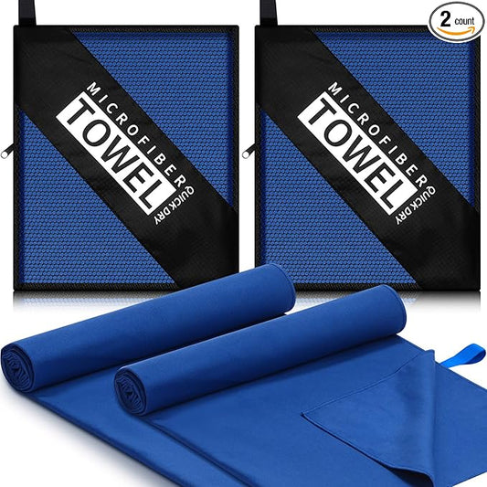 2 Pack Microfiber Beach Towel Large Travel Towel 60 x 30 Inch Quick Dry Swimming Towel Absorbent Ultra Compact Lightweight Camping Towel for Gym, Hiking, Pool, Yoga