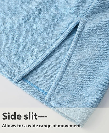 Weecreeture Hooded Towel Poncho with Zipper and Pocket, Surf Poncho for Men and Women, Beach Bath Changing Robe Cover Up Light Blue L