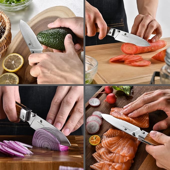 4.5" Folding Utility Knife 440A Stainless Steel Blade Natural Olive Handle Pocket Foldable Fruit knife peeling knife for Outdoor Camping Activities