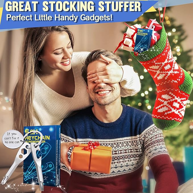 2 Pack Stocking Stuffers Christmas Gifts -5 In 1 Keychain Tools Cool Gadgets for Men Women Fathers Dad Grandpa Son Birthday Gifts, Women Boyfriend Husband Wife Flathead Bottle Opener Gifts Ideas