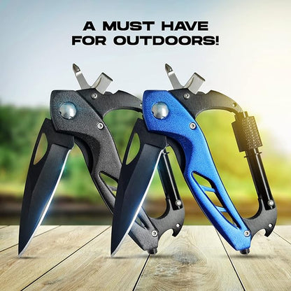 2-Pack Outdoor Carabiner Multitool, Carabiner Knife, EDC Pocket Knife Survival Gear with Glass Breaker (Black/Pink)