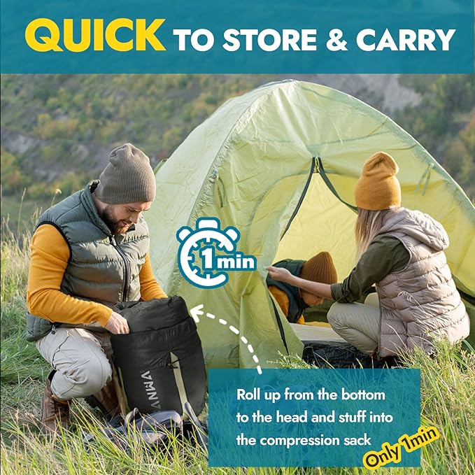 CANWAY Double Sleeping Bag Flannel for Adults Cold Weather Queen Size Two Person Sleeping Bags for Camping with 2 Pillows