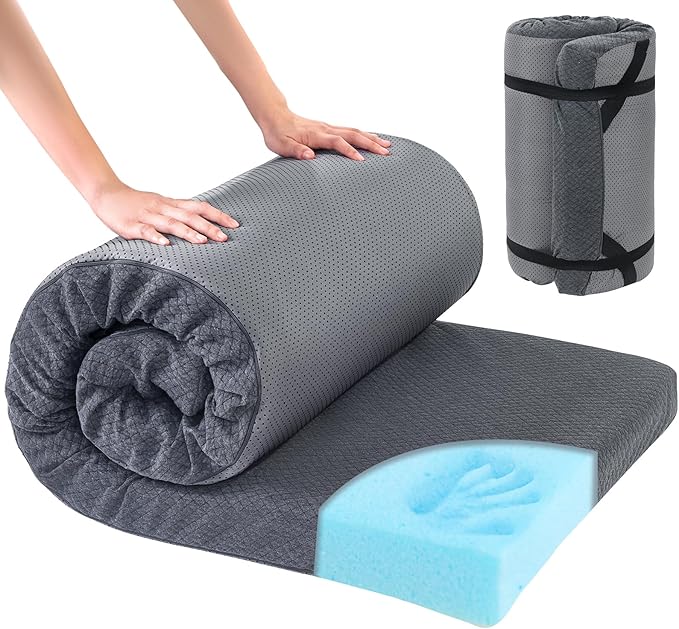 HOMBYS Memory Foam Camping Mattress Pad,Portable Sleeping Pad for Adult,Waterproof Cot Mattress,Roll Up Floor Mattress,Foldable Backpacking Travel Bed for Hiking,Guest Bed