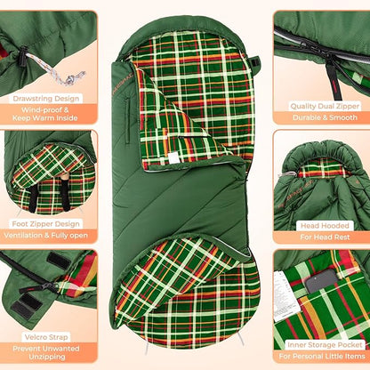 KingCamp Sleeping Bag for Adults, Cold Weather & Warm Extra Wide Big & Tall XL Portable Waterproof Flannel Sleeping Bags, Essentials Gear Accessories for Camping Backpacking Hiking Indoor & Outdoor