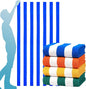 4 Packs Stripe Beach Towel Thin Terry Oversized XL Extra Large Big Clearance Pool Travel Blanket Cruise Accessories Essentials Super Soft Camping Swim Towels Girls Men Women Adults Gift Blue Orange