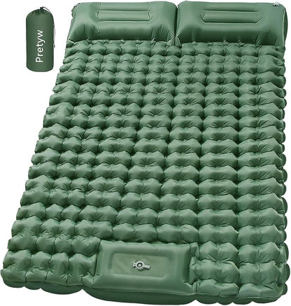 Double Sleeping Pad for Camping, Ultralight Camping Mattress with Pillow, Built-in Foot Pump, Thick Self-Inflatable 2-Person Portable Mat for Backpacking Hiking Car Traveling Beach Tent