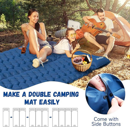 iNeibo Sleeping Pad for Camping - Inflatable Sleeping Pad with Pillow Built-in Foot Pump Compact Camping Air Mattress for Hiking Camping Backpacking Tent Car Traveling (Blue, Single)