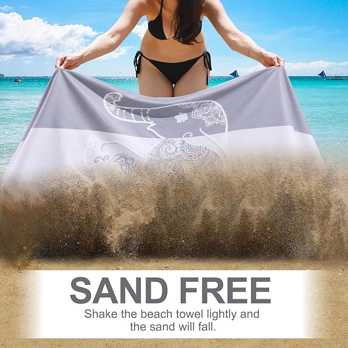 2 Packs Microfiber Oversized Lightweight Thin Beach Towel Compact Sandproof Quick Dry Clearance Towels Extra Large Sand Free Pool Travel Essentials Accessories Women Men Adults Gifts Elephant Flamingo